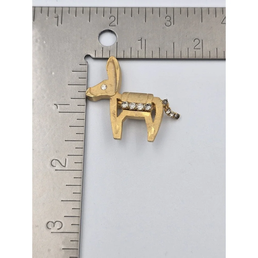 Vintage Gold Tone Donkey Burro Brooch Pin Clear Rhinestones‎ Democrat